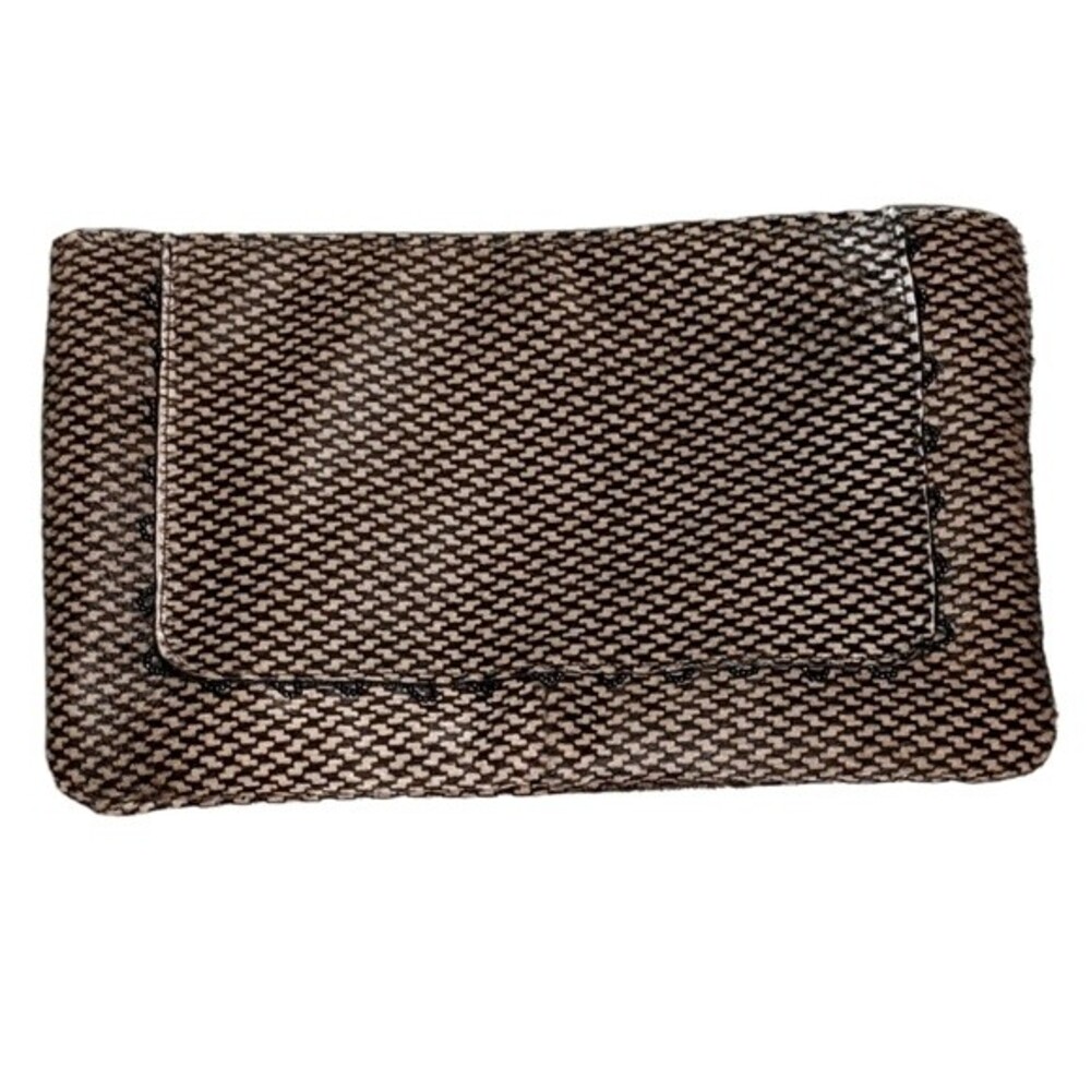 Falor leather animal hair herringbone magnetic closure envelope handbag